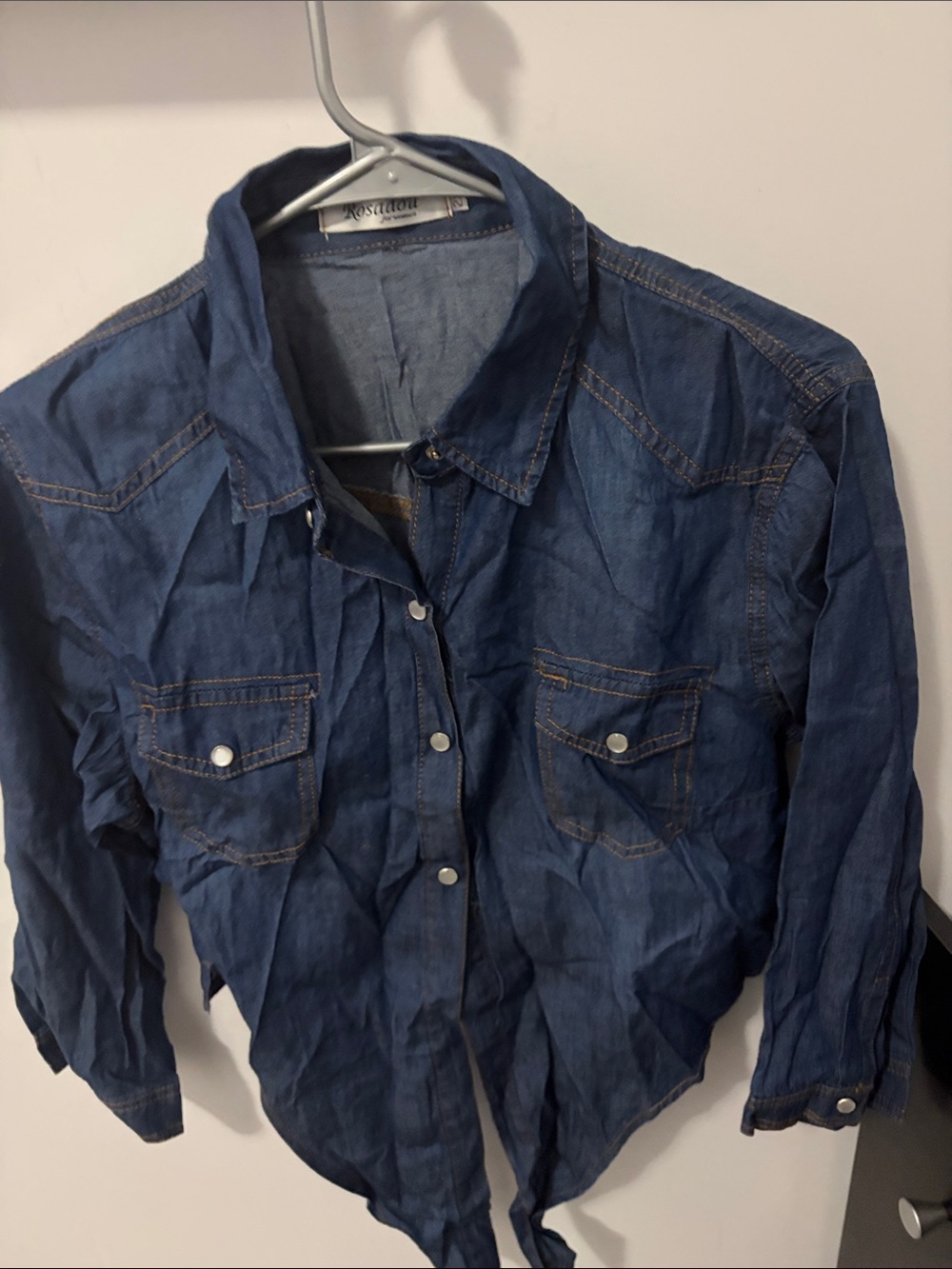 Casual Blue Denim Button-Front Women's Shirt